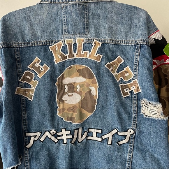 Bape Bathing Ape x Hudson Outerwear Graphic Denim Jean Jacket Distressed Mens 2X - Picture 4 of 13